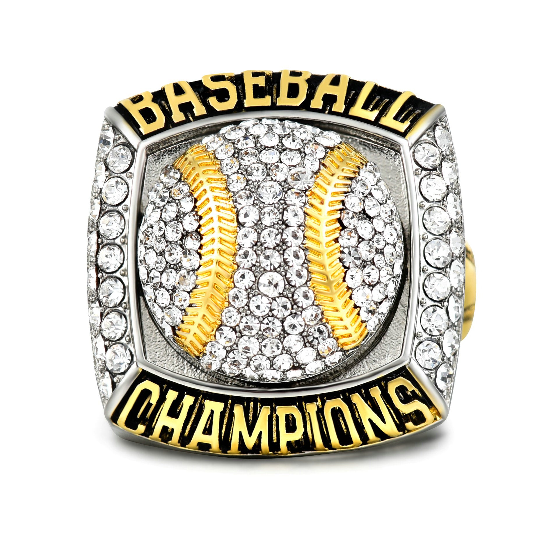 Baseball Championship Ring Luxury Gold Electroplated Trophy Ring with Crystals, Sports Memorabilia Gift for Baseball Fans Players and Coaches