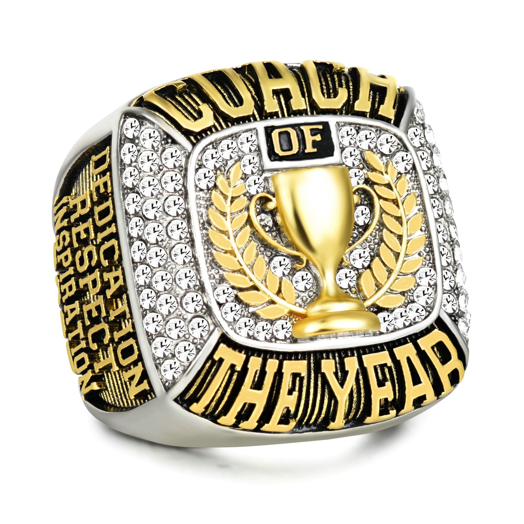 2025 COACH OF THE YEAR Championship Ring – Premium 2025 Coach Award Gift, Thank You Appreciation Keepsake, Sports Trophy Ring with Gold Dual Plating and CZ Stones