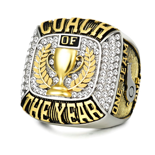 2025 COACH OF THE YEAR Championship Ring – Premium 2025 Coach Award Gift, Thank You Appreciation Keepsake, Sports Trophy Ring with Gold Dual Plating and CZ Stones
