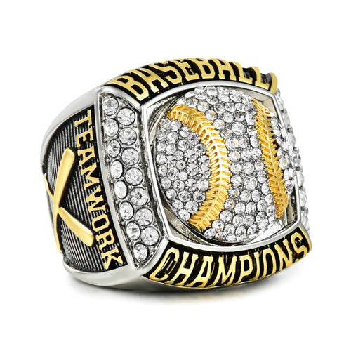 Baseball Championship Ring Luxury Gold Electroplated Trophy Ring with Crystals, Sports Memorabilia Gift for Baseball Fans Players and Coaches