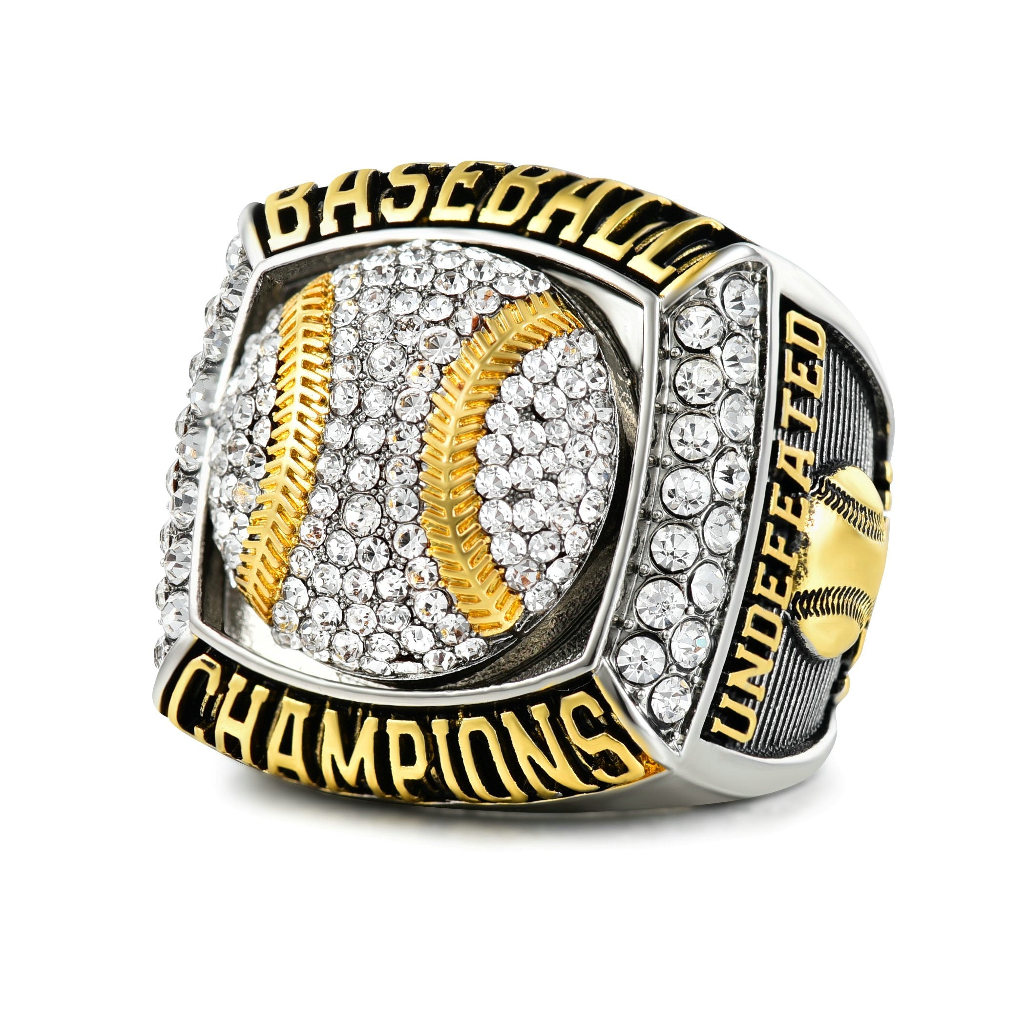 Baseball Championship Ring Luxury Gold Electroplated Trophy Ring with Crystals, Sports Memorabilia Gift for Baseball Fans Players and Coaches