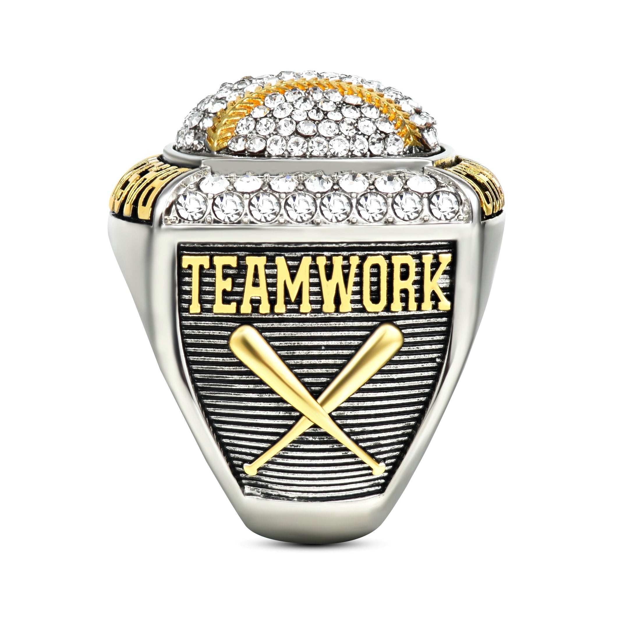 Baseball Championship Ring Luxury Gold Electroplated Trophy Ring with Crystals, Sports Memorabilia Gift for Baseball Fans Players and Coaches