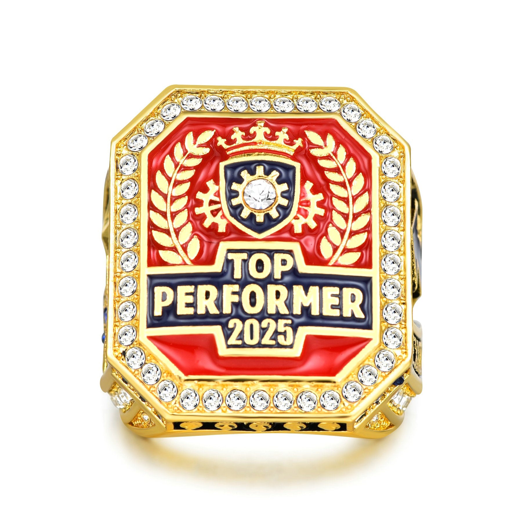 Top Performer 2025 Championship Ring – Premium Award Ring for Employee Recognition, Achievement & Excellence, Alloy, 18K Gold Plated, Czech Stones, Gift Box Included