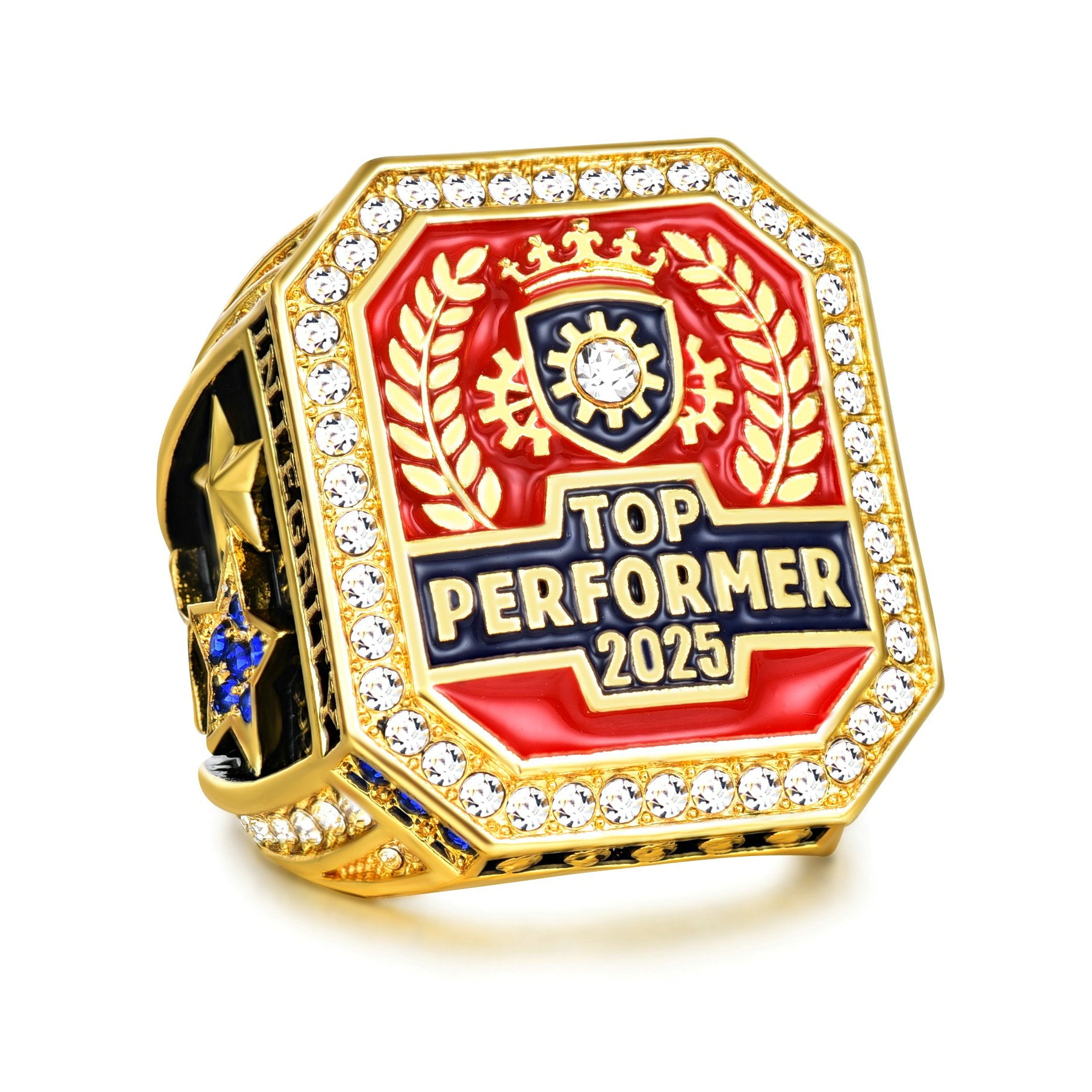Top Performer 2025 Championship Ring – Premium Award Ring for Employee Recognition, Achievement & Excellence, Alloy, 18K Gold Plated, Czech Stones, Gift Box Included