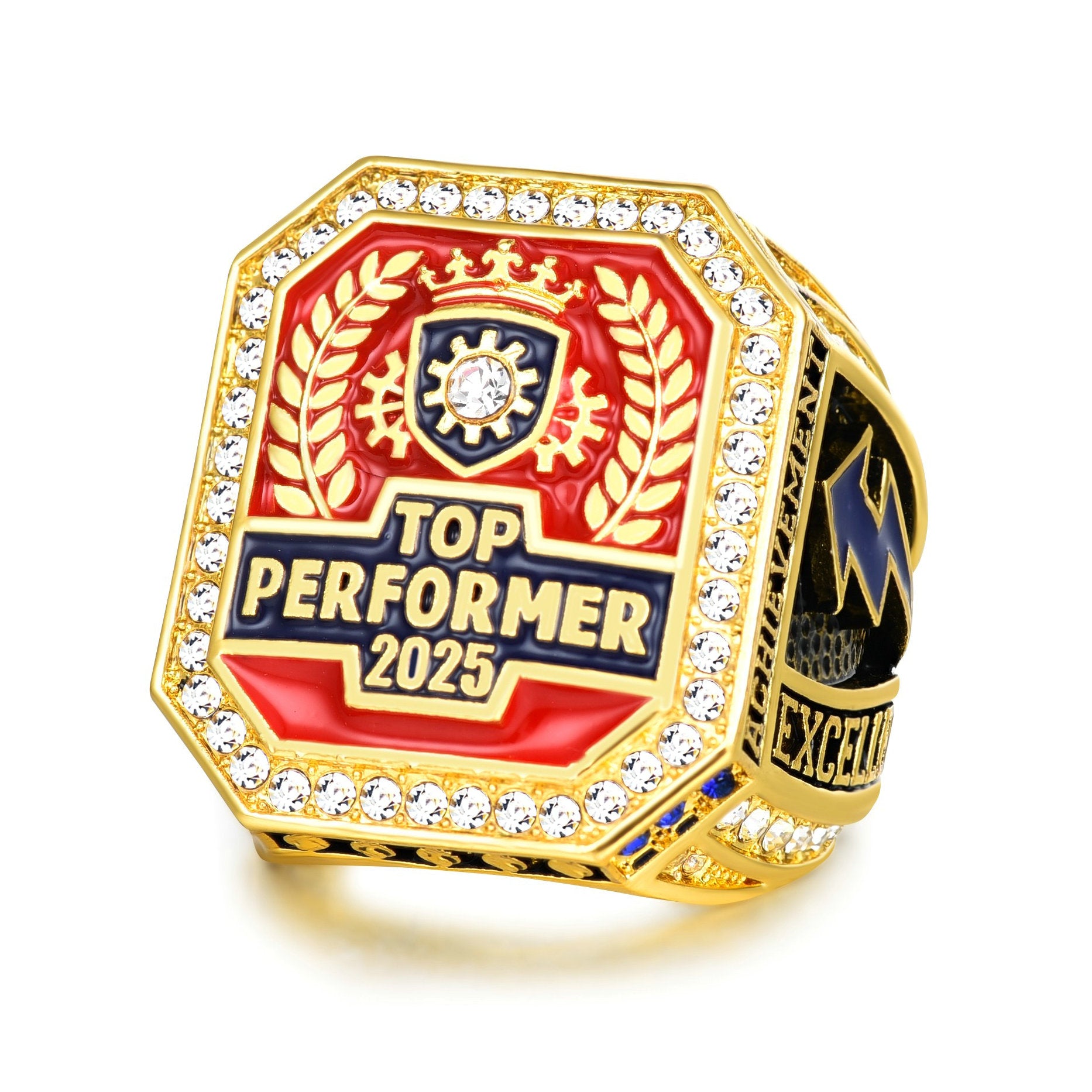 Top Performer 2025 Championship Ring – Premium Award Ring for Employee Recognition, Achievement & Excellence, Alloy, 18K Gold Plated, Czech Stones, Gift Box Included