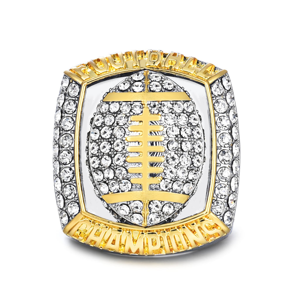 Football Championship Ring, Crystal Rhinestone Studded, Two-Tone Gold and Silver, Sports Champions Memorabilia