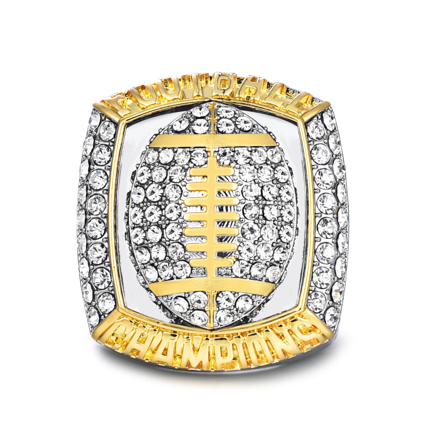 Football Championship Ring, Crystal Rhinestone Studded, Two-Tone Gold and Silver, Sports Champions Memorabilia