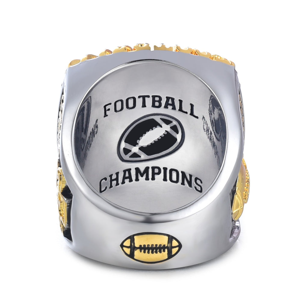 Football Championship Ring, Crystal Rhinestone Studded, Two-Tone Gold and Silver, Sports Champions Memorabilia