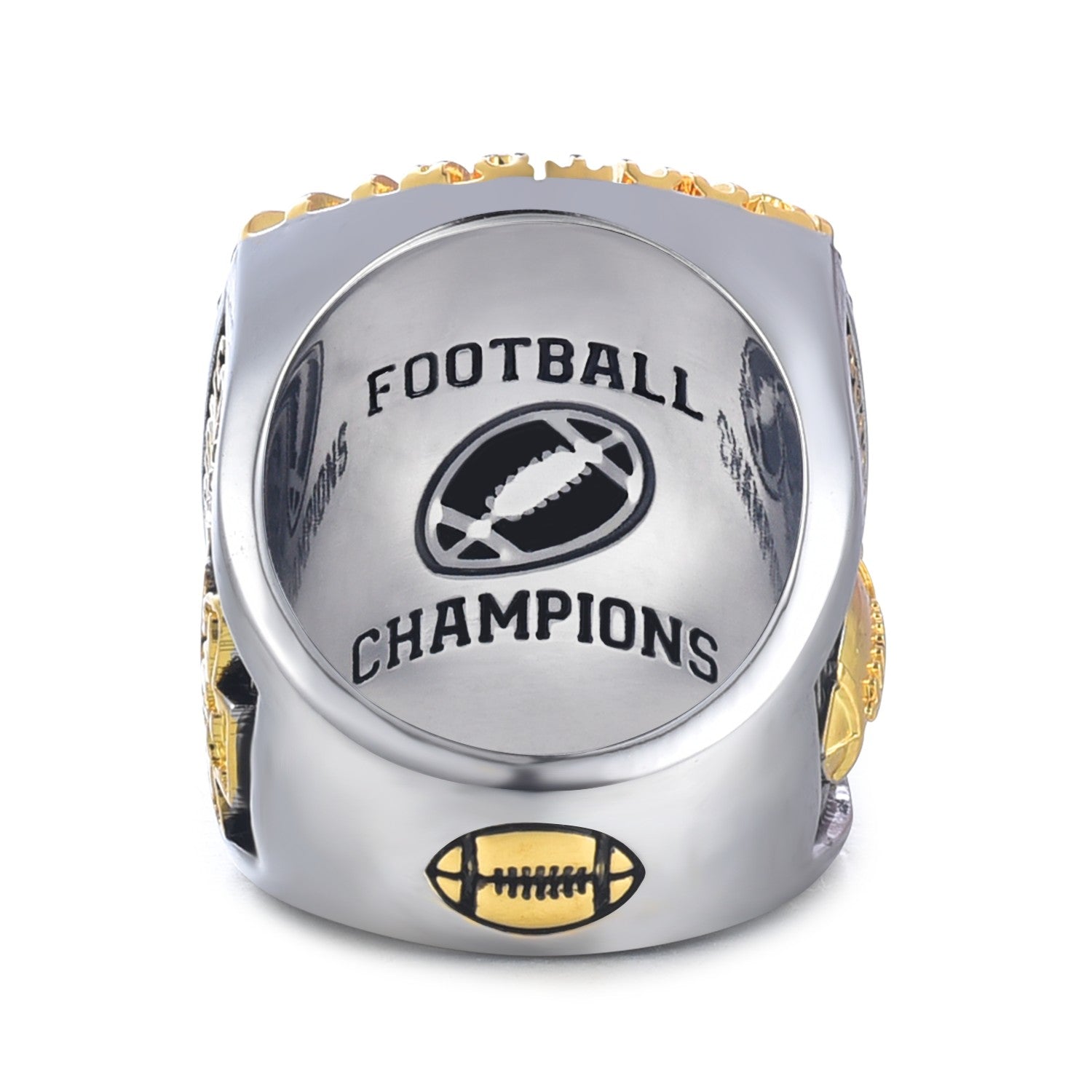 Football Championship Ring, Crystal Rhinestone Studded, Two-Tone Gold and Silver, Sports Champions Memorabilia