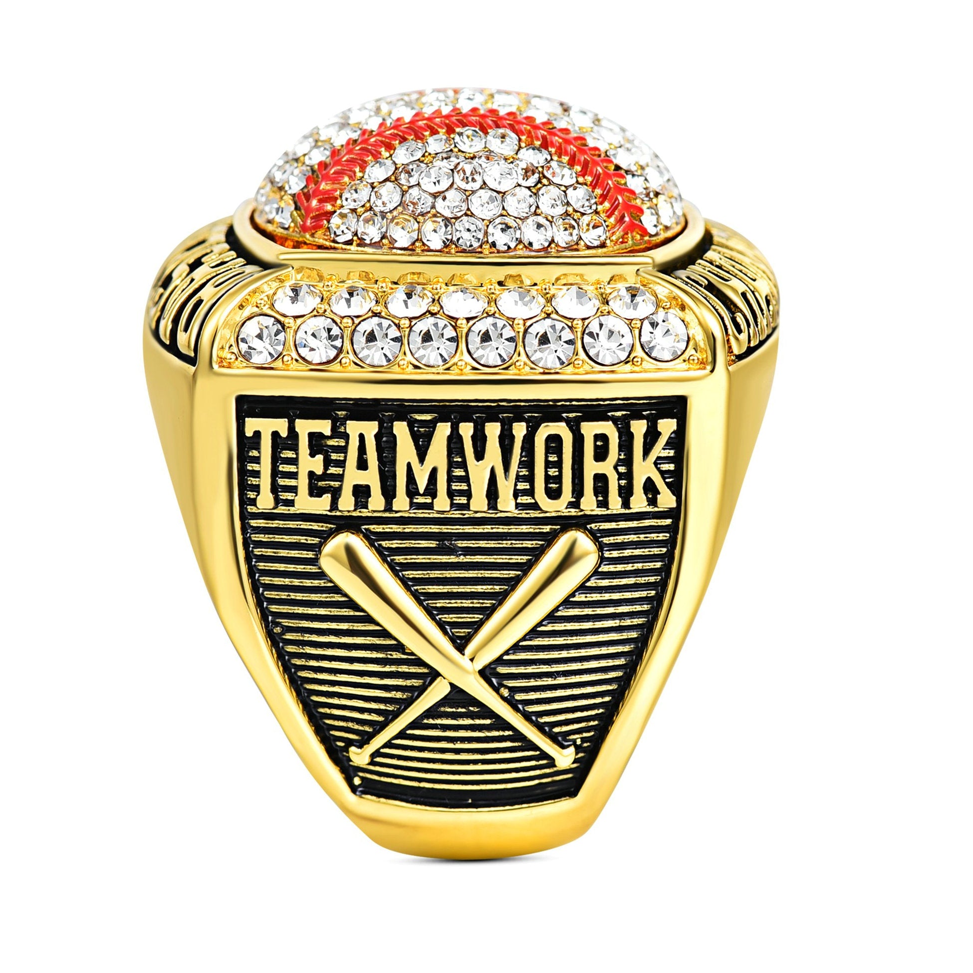 Baseball Championship Ring Luxury Gold Electroplated Trophy Ring with Crystals, Sports Memorabilia Gift for Baseball Fans Players and Coaches