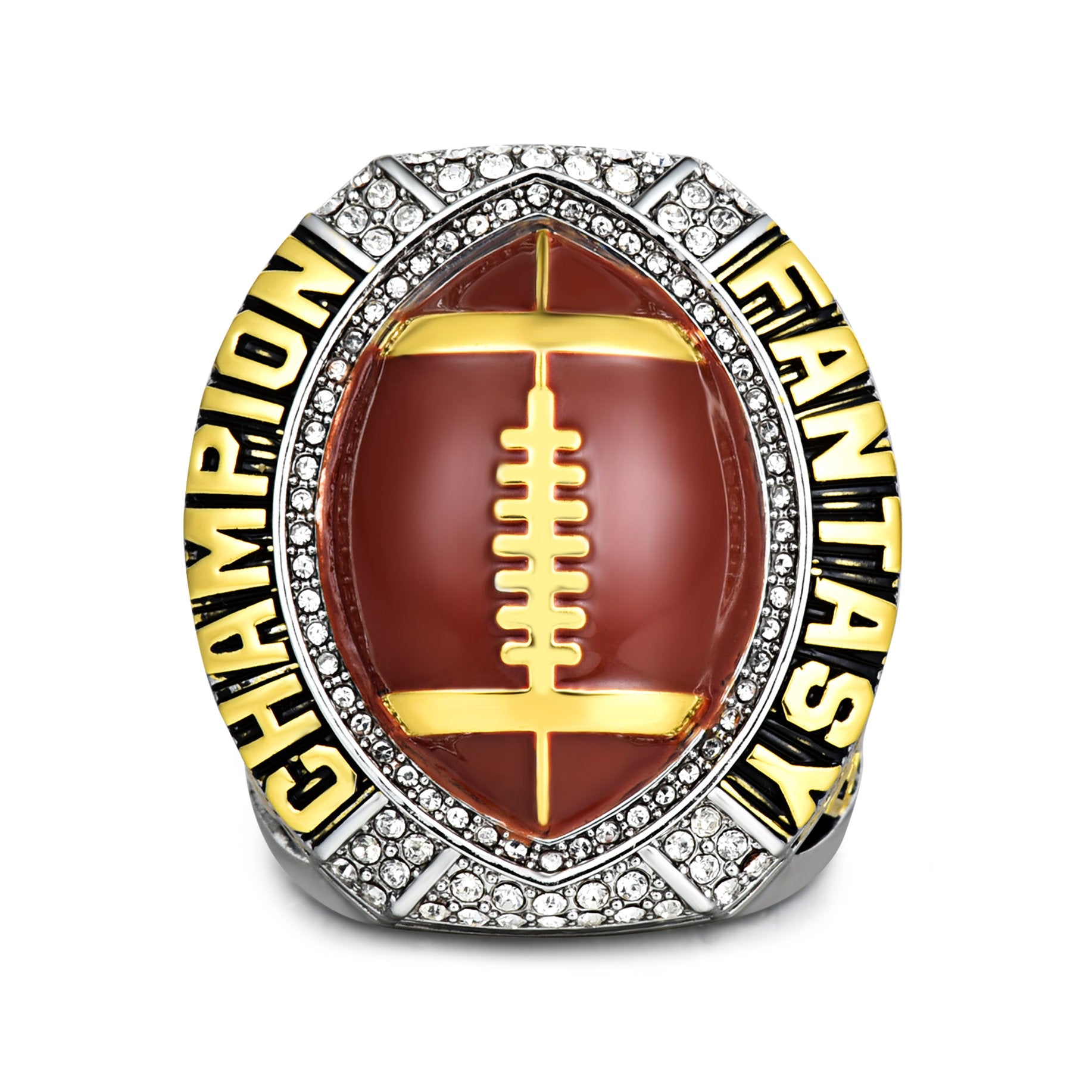 2026 Fantasy Football Championship Ring–Gold & Silver Dual Plated Trophy-Style Ring with Enamel Football Center, Heavyweight Award Gift for League Winners