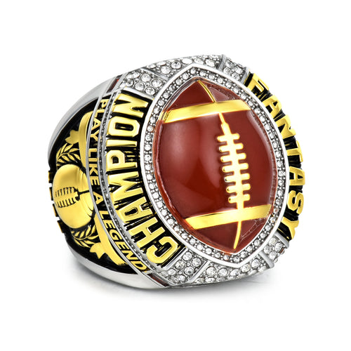 2026 Fantasy Football Championship Ring–Gold & Silver Dual Plated Trophy-Style Ring with Enamel Football Center, Heavyweight Award Gift for League Winners