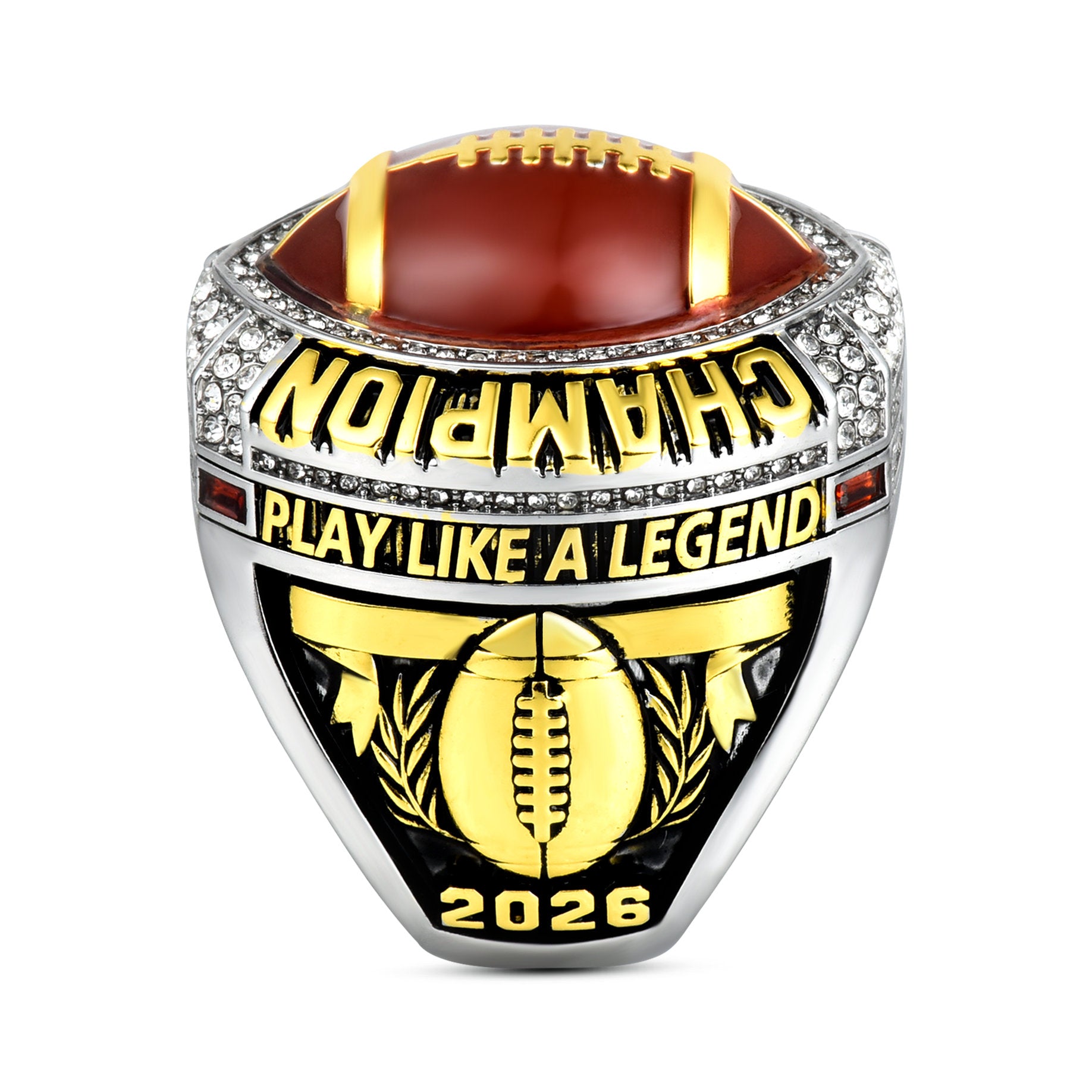 2026 Fantasy Football Championship Ring–Gold & Silver Dual Plated Trophy-Style Ring with Enamel Football Center, Heavyweight Award Gift for League Winners