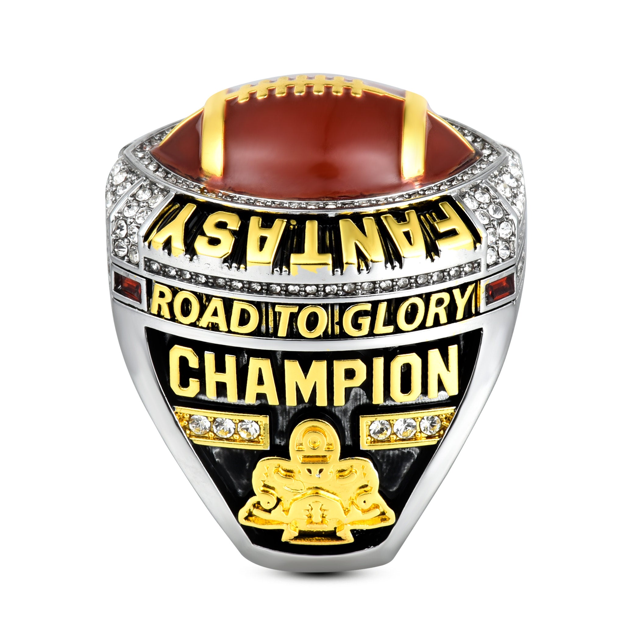 2026 Fantasy Football Championship Ring–Gold & Silver Dual Plated Trophy-Style Ring with Enamel Football Center, Heavyweight Award Gift for League Winners
