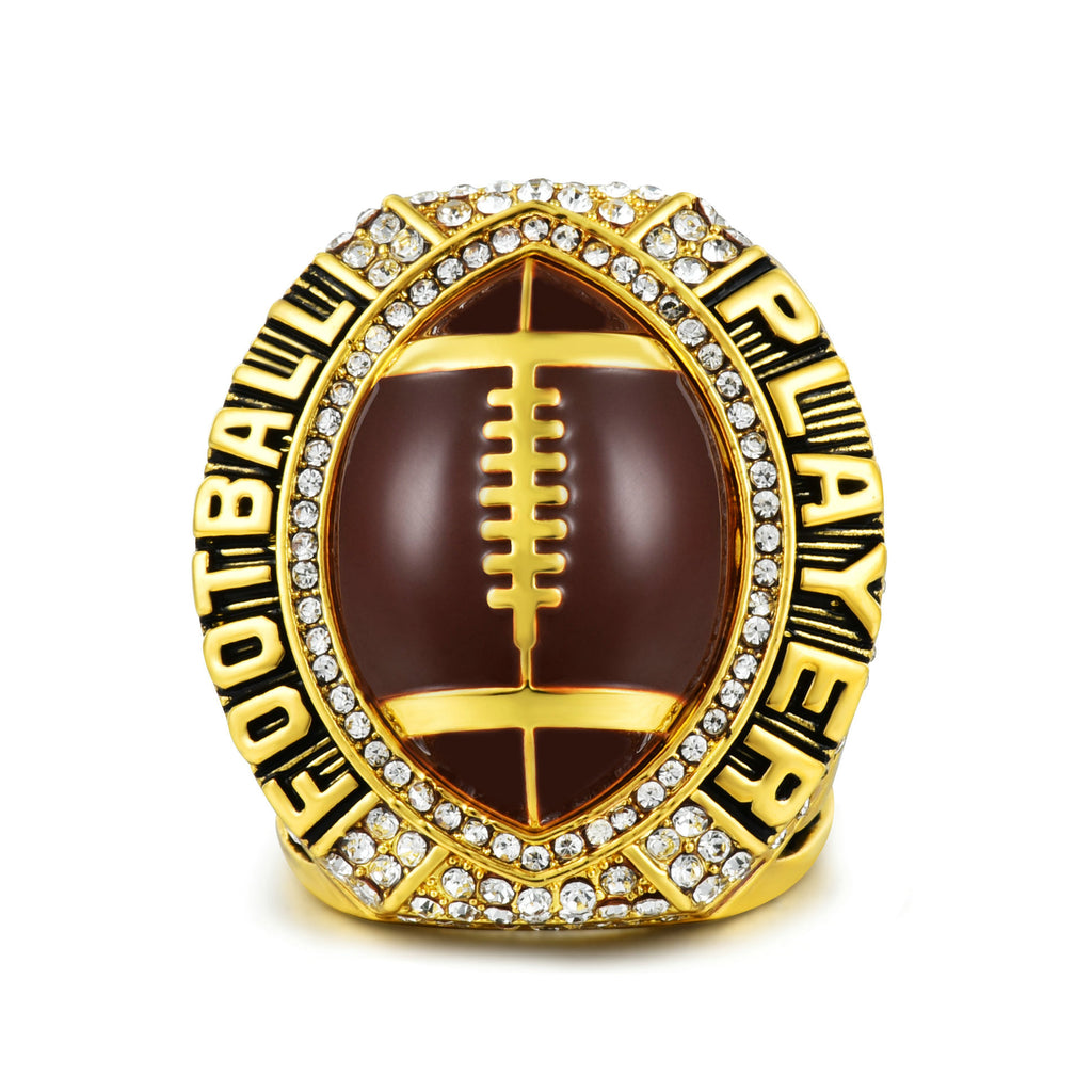 Football Player Achievement Ring Gold Plated- Inspirational Player Rings with Motivational Engravings, Collectible Recognition Ring for Football Athletes