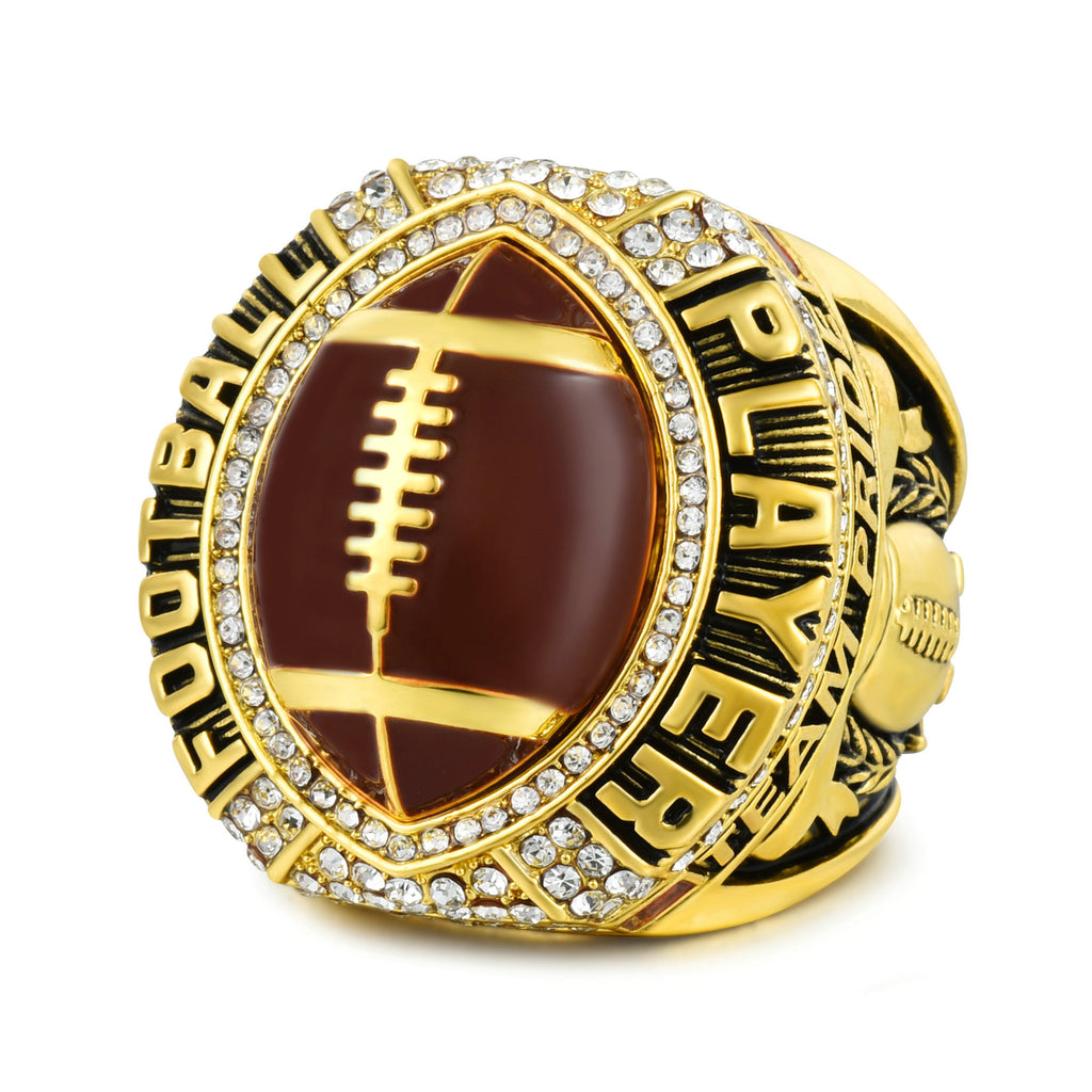 Football Player Achievement Ring Gold Plated- Inspirational Player Rings with Motivational Engravings, Collectible Recognition Ring for Football Athletes