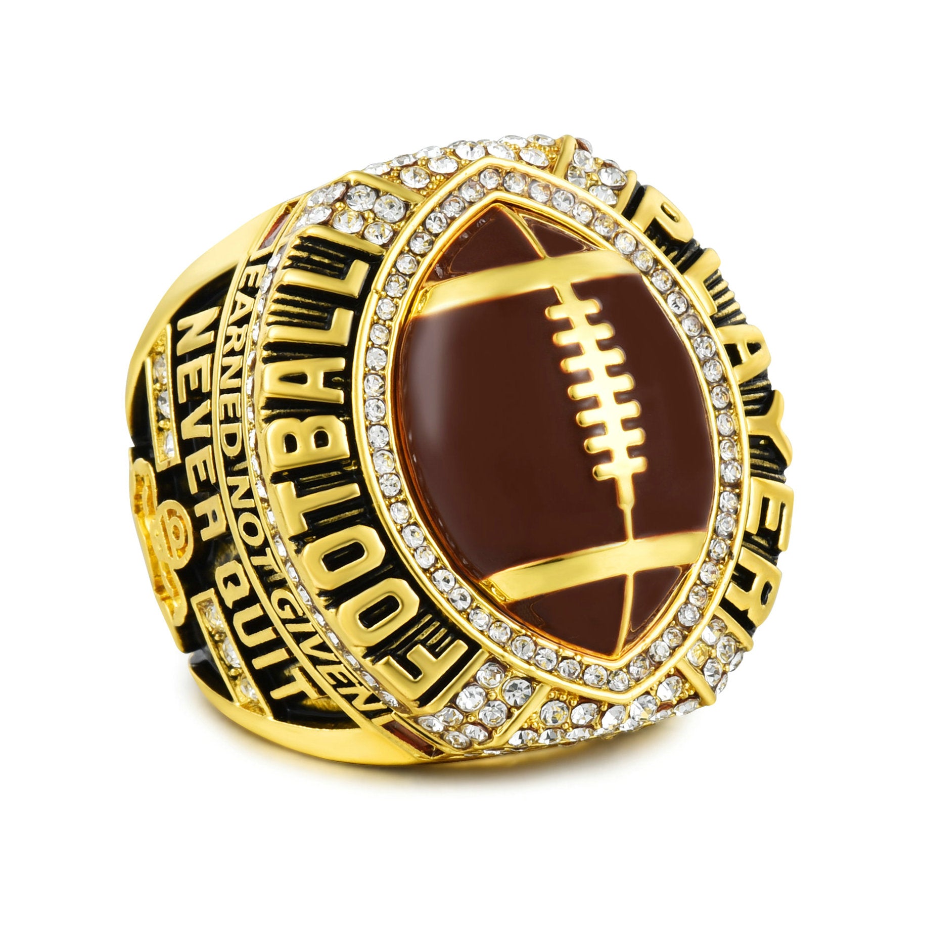 Football Player Achievement Ring Gold Plated- Inspirational Player Rings with Motivational Engravings, Collectible Recognition Ring for Football Athletes