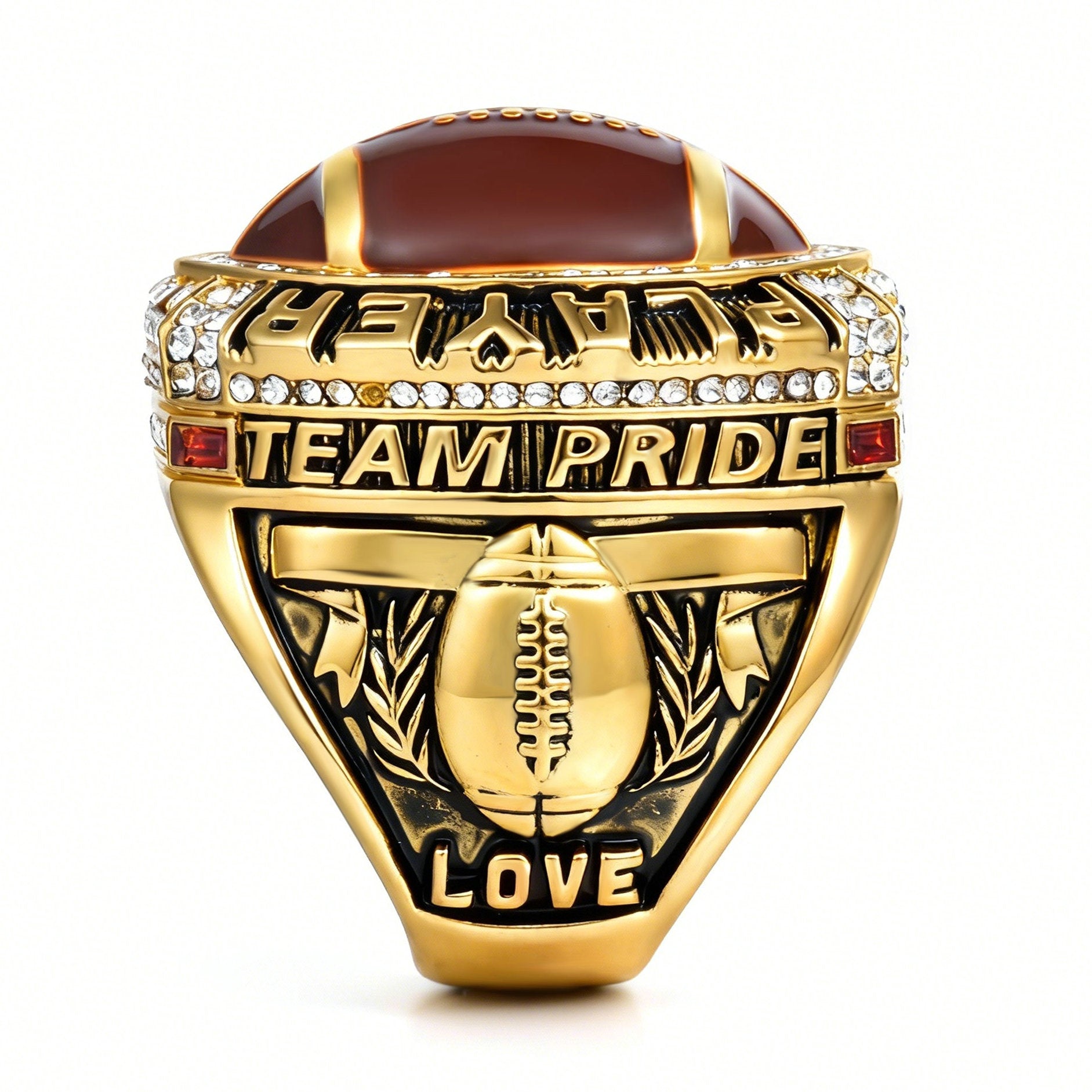 Football Player Achievement Ring Gold Plated- Inspirational Player Rings with Motivational Engravings, Collectible Recognition Ring for Football Athletes
