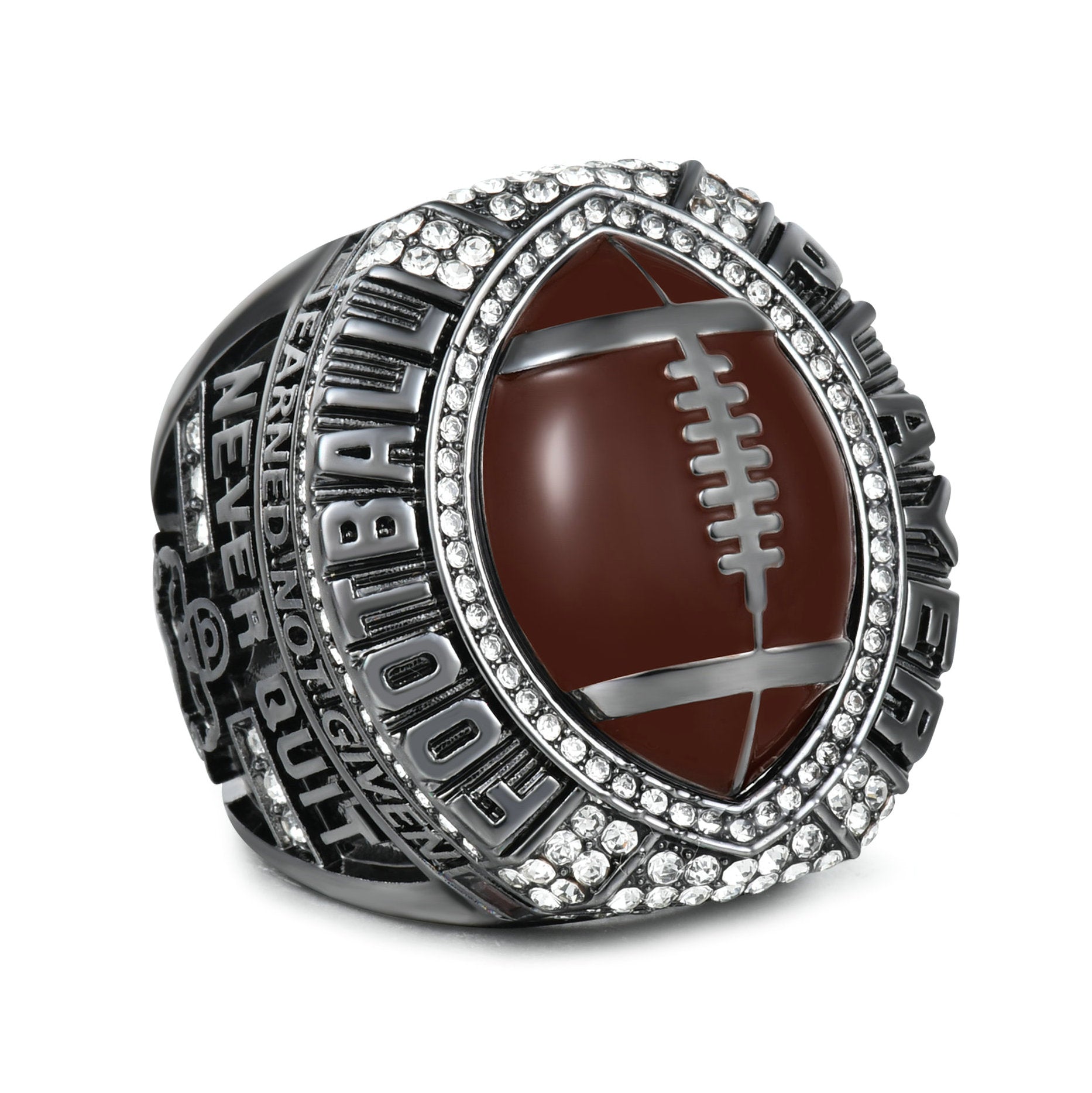 Football Player Achievement Ring Black Gold Plated- Inspirational Player Rings with Motivational Engravings, Collectible Recognition Ring for Football Athletes