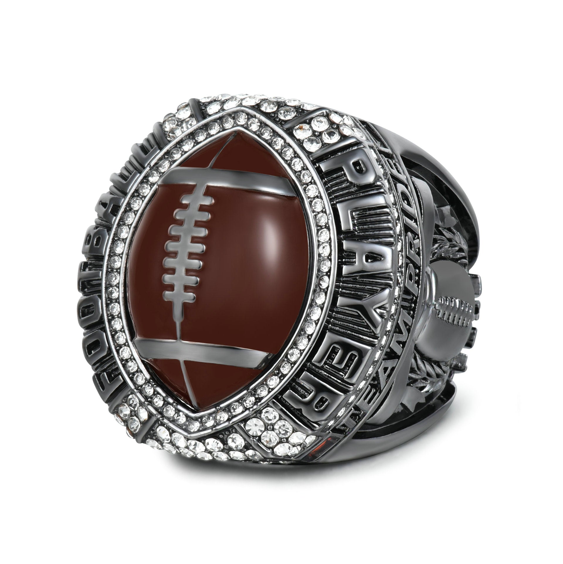 Football Player Achievement Ring Black Gold Plated- Inspirational Player Rings with Motivational Engravings, Collectible Recognition Ring for Football Athletes